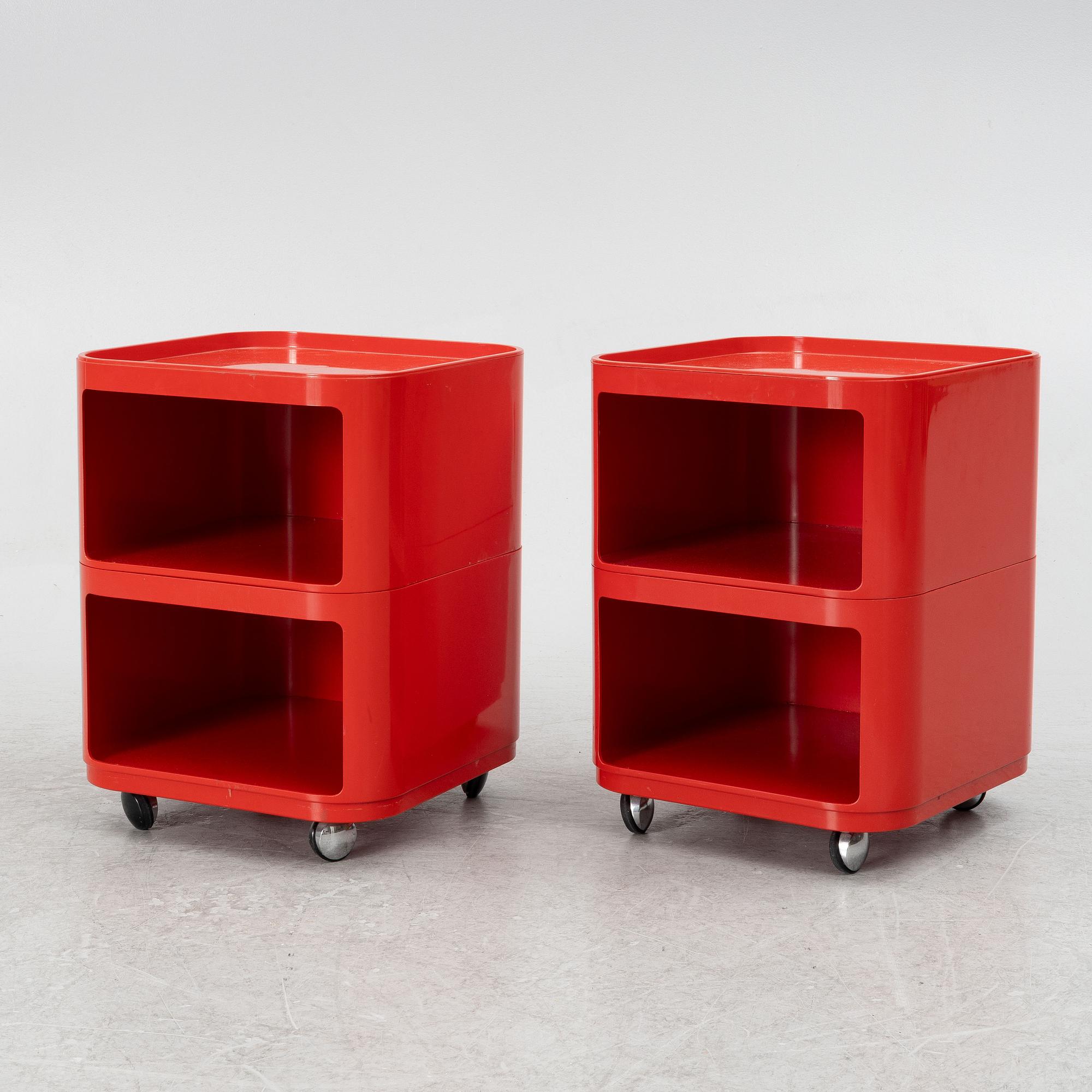 Anna Castelli Ferrieri, a pair of "Componibili" bedside tables/side tables, Kartell, Husqvarna, late 120th century.