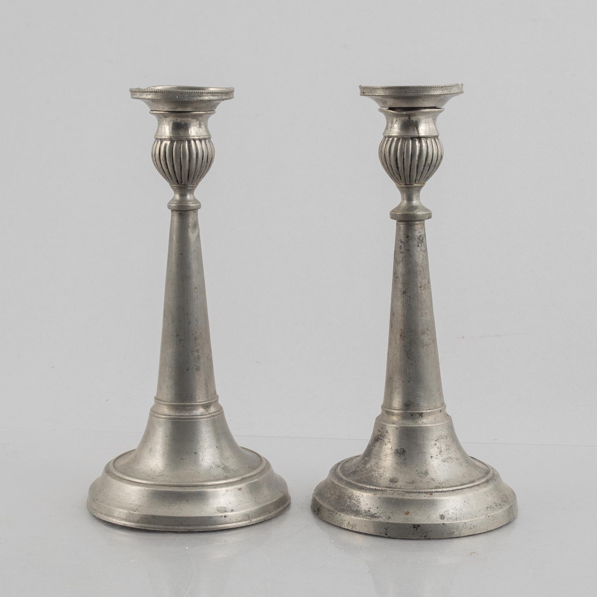 A pair of pewter candle sticks by Olof Wahlgren (active 1817-1825/27), Helsingborg, Sweden, 1813.