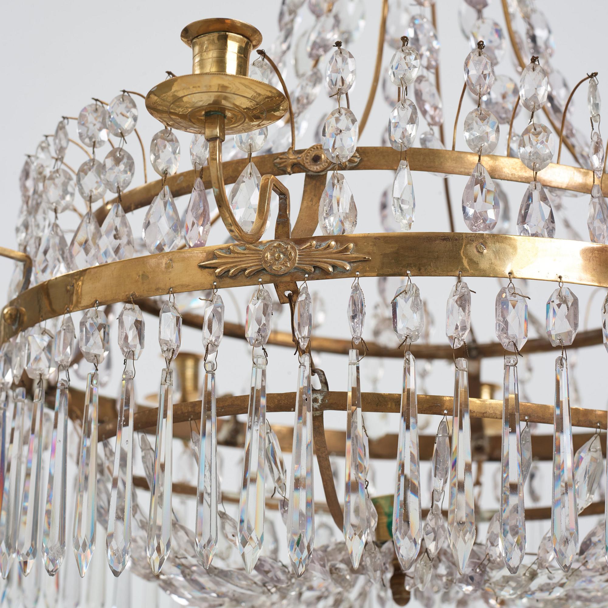A late Gustavian nine-light chandelier, early 19th century.