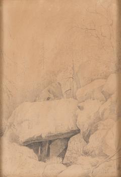 Magnus von Wright, blyertsteckning, signerad och daterad 29 febr 1852.