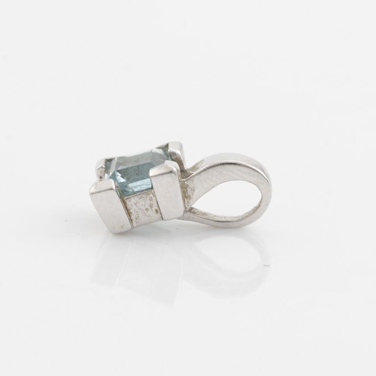 Ring, pendant, and a pair of earrings, 18K white gold with topaz and small diamonds.