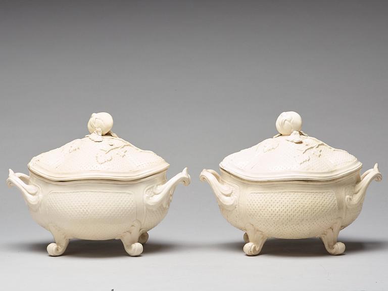 A pair of cream ware tureens with covers, Marieberg, period of Steen (1769-1788).