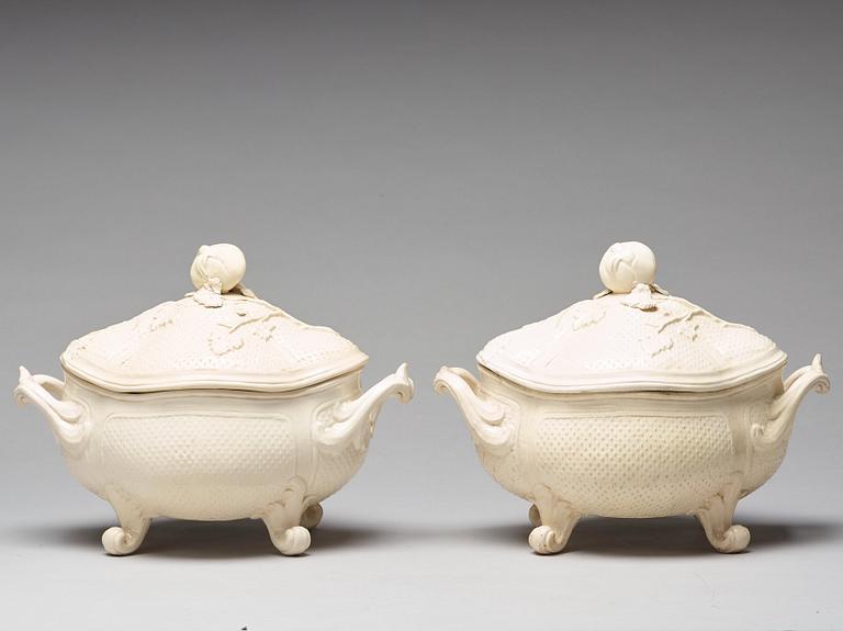 A pair of cream ware tureens with covers, Marieberg, period of Steen (1769-1788).