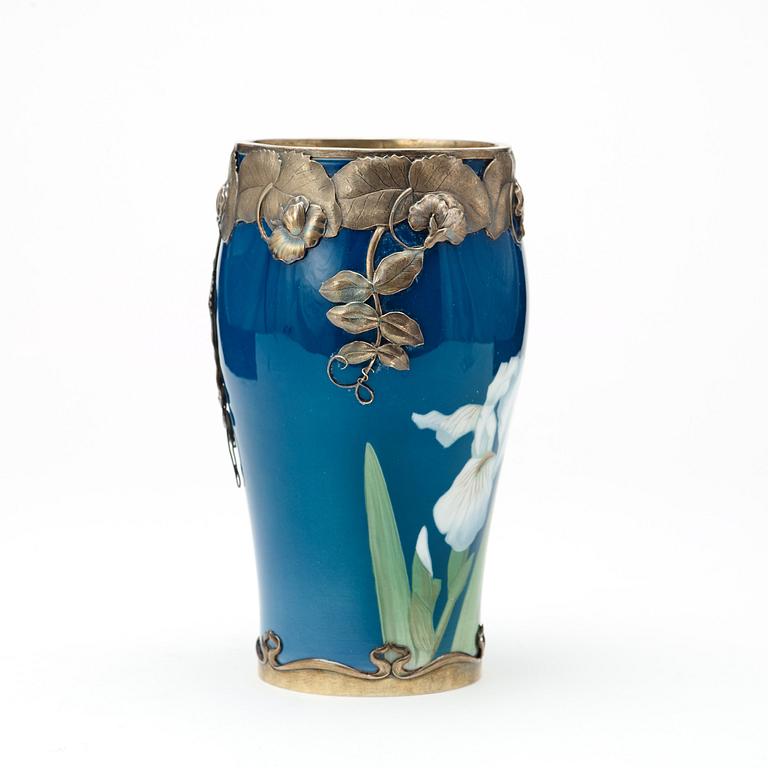 Royal Copenhagen & Anton Michelsen, an Art Nouveau porcelain vase with sterling mounts, Copenhagen 1908.