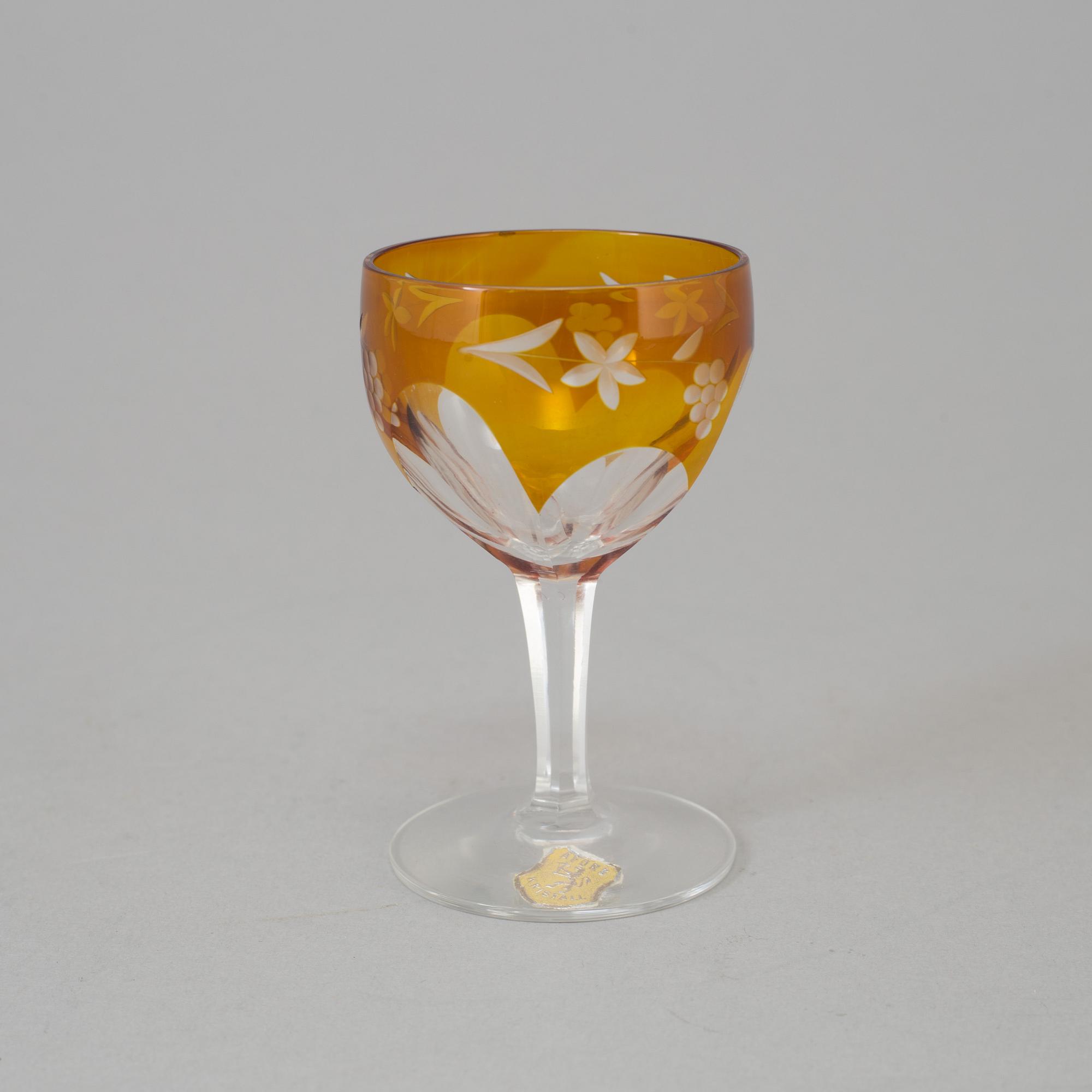 KARAFF samt 10 SHERRYGLAS, Åfors glasbruk, 1940-tal.