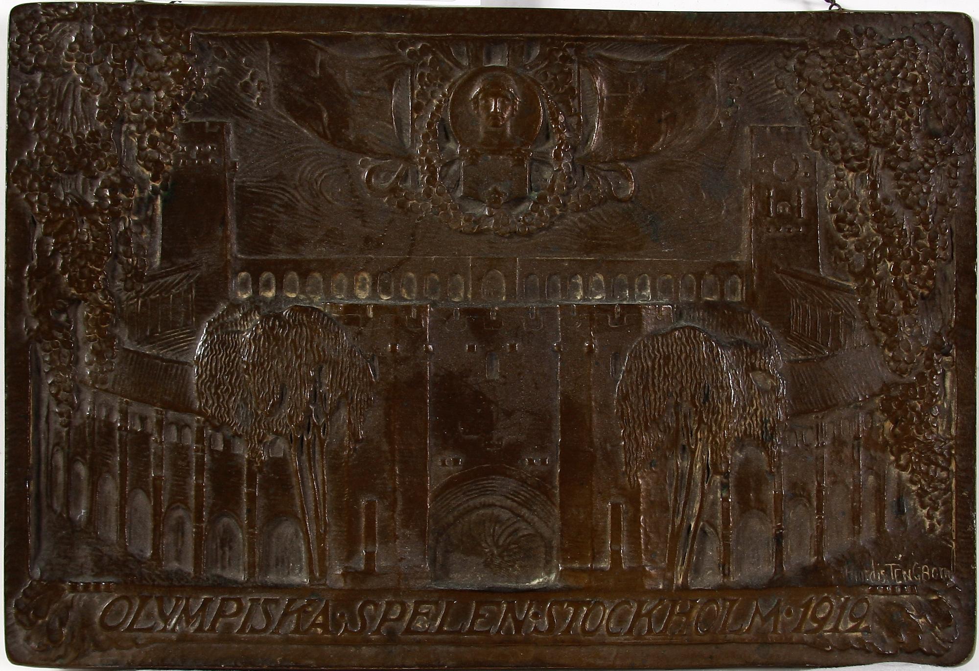 VÄGGPLACKETT, koppar, Hjördis Tengbom 1912.