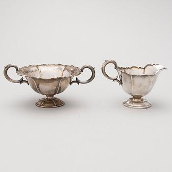CREAM JUG AND SUGAR BOWL, silver, Turku, 1951.