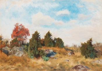 714. Bruno Liljefors, "Höstbacke med räv" (Autumn landscape with fox).