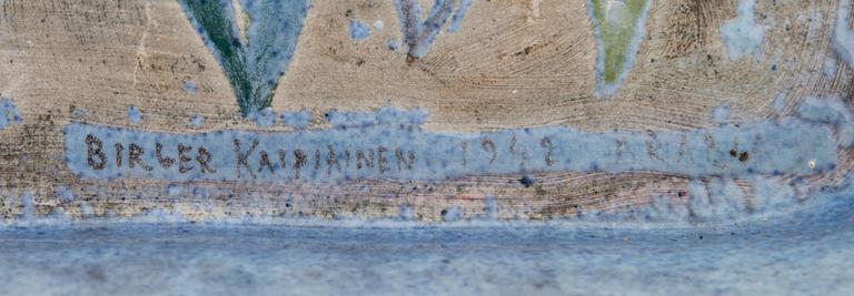 Birger Kaipiainen, dekorationsfat, stengods, signerad Kaipiainen 1942 Arabia.