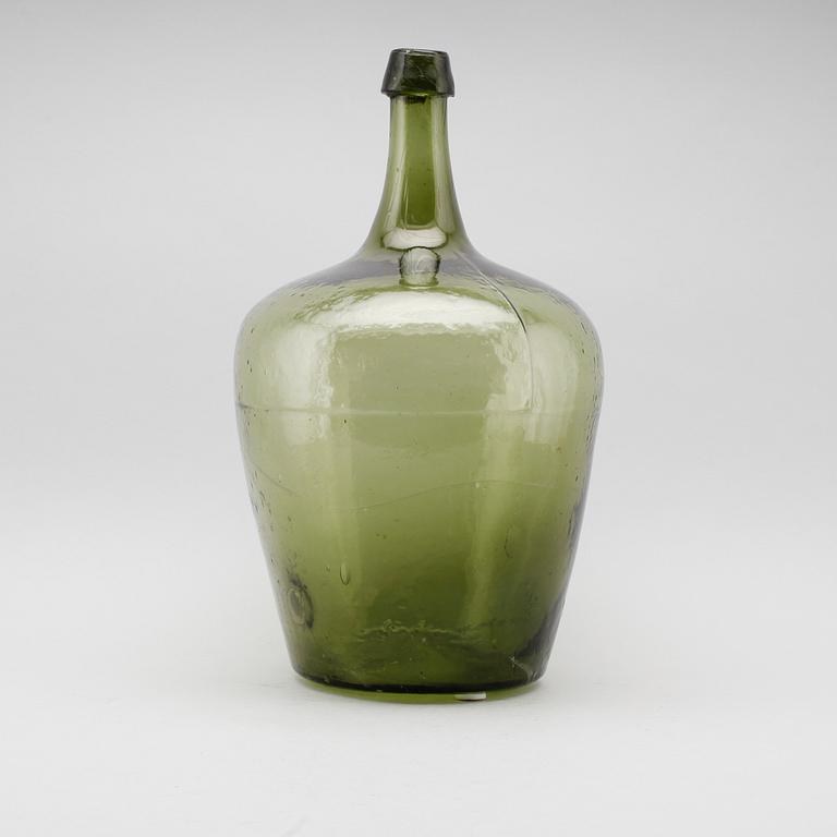 FLASKA, grönt glas, 1700-/1800-tal.