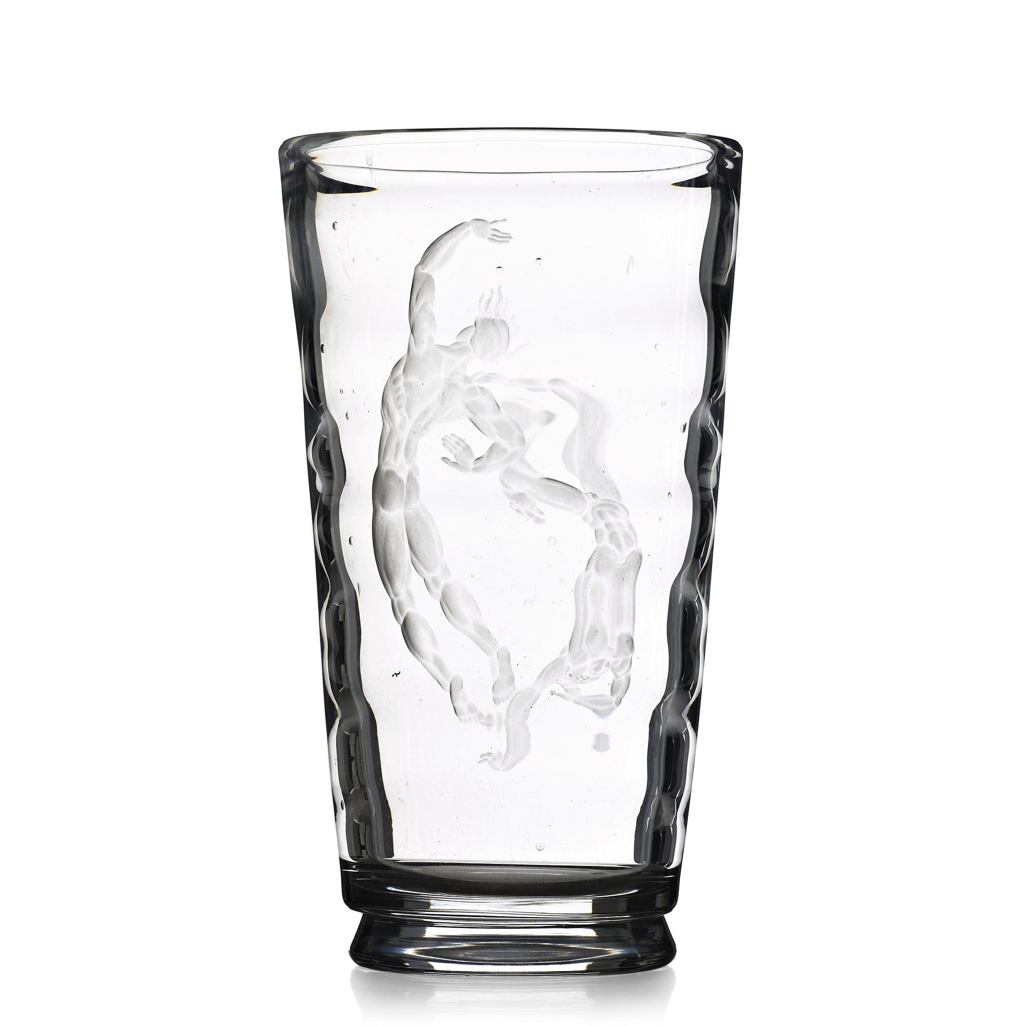 Vicke Lindstrand, an engraved "Pearl fisher" glass vase, Orrefors, Sweden 1956.