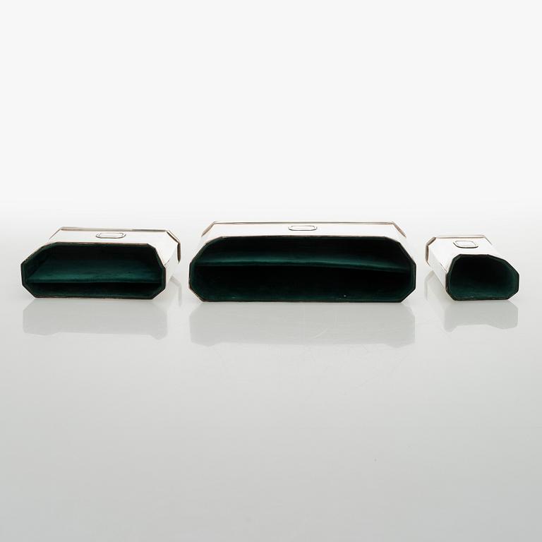 A set of three silver letter/pen holders, Italy, second half of the 20th century.