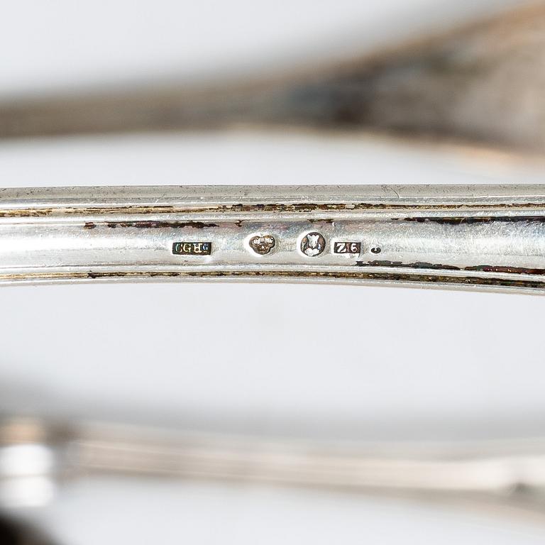 Bestickdelar, silver, 9 st mestadels matskedar, bl a G Lindegren, Helsingborg, 1927.