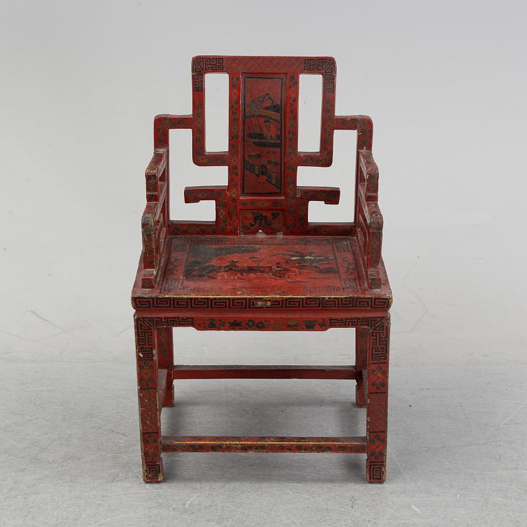 A chinese laqcuer armchair, 20th century.