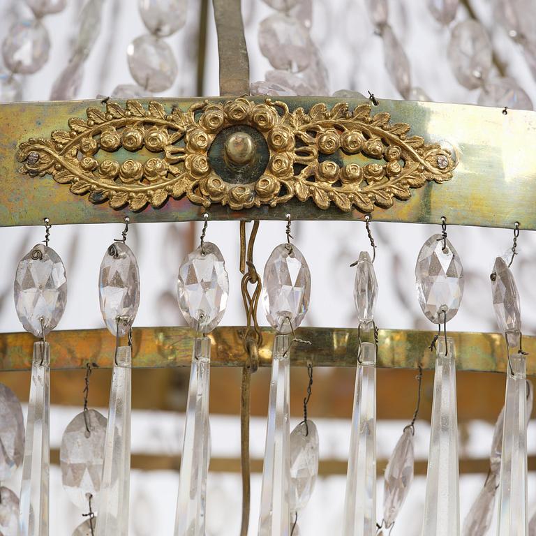 A Swedish late Empire gilt-brass and cut-glass seven-light chandelier, 1820's/30's.