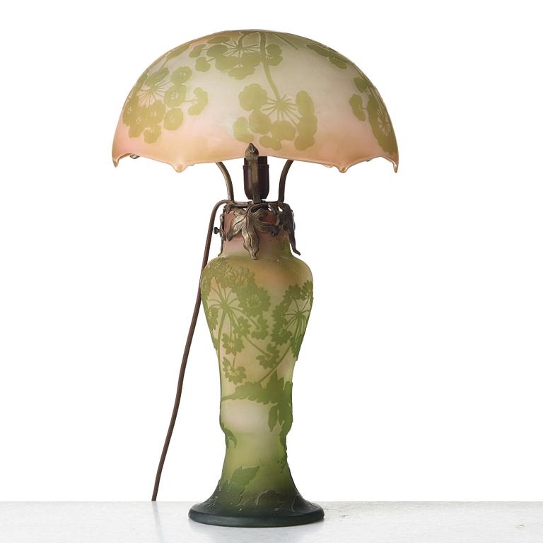 Emile Gallé, a cameo glass table lamp, Nancy France.