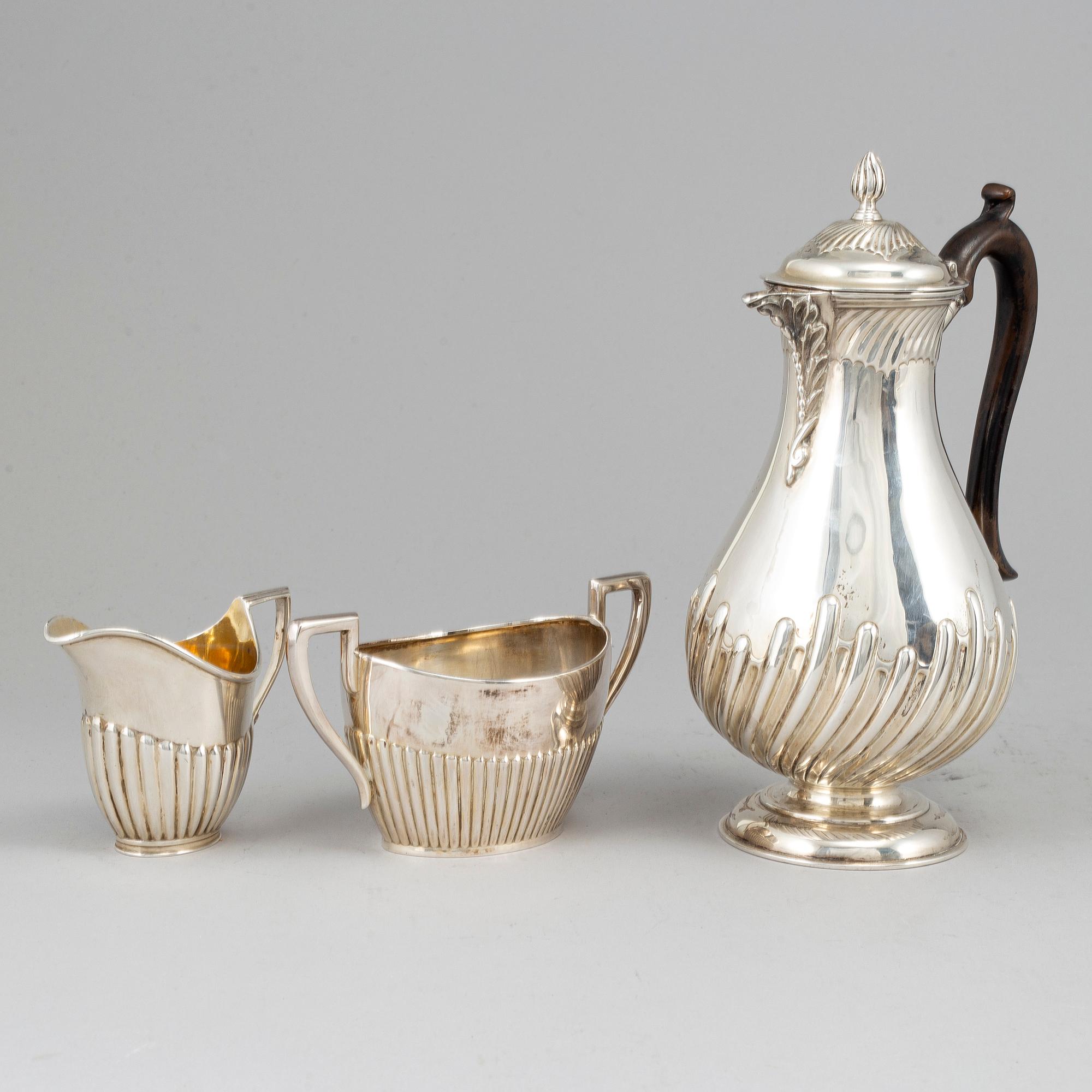 KAFFESERVIS, 3 delar, silver, 1893-1926.