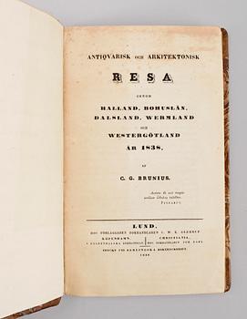 BOK, "Antiqvarisk... resa genom Halland, Bohuslän..." av C.G. Brunius, Lund 1839.