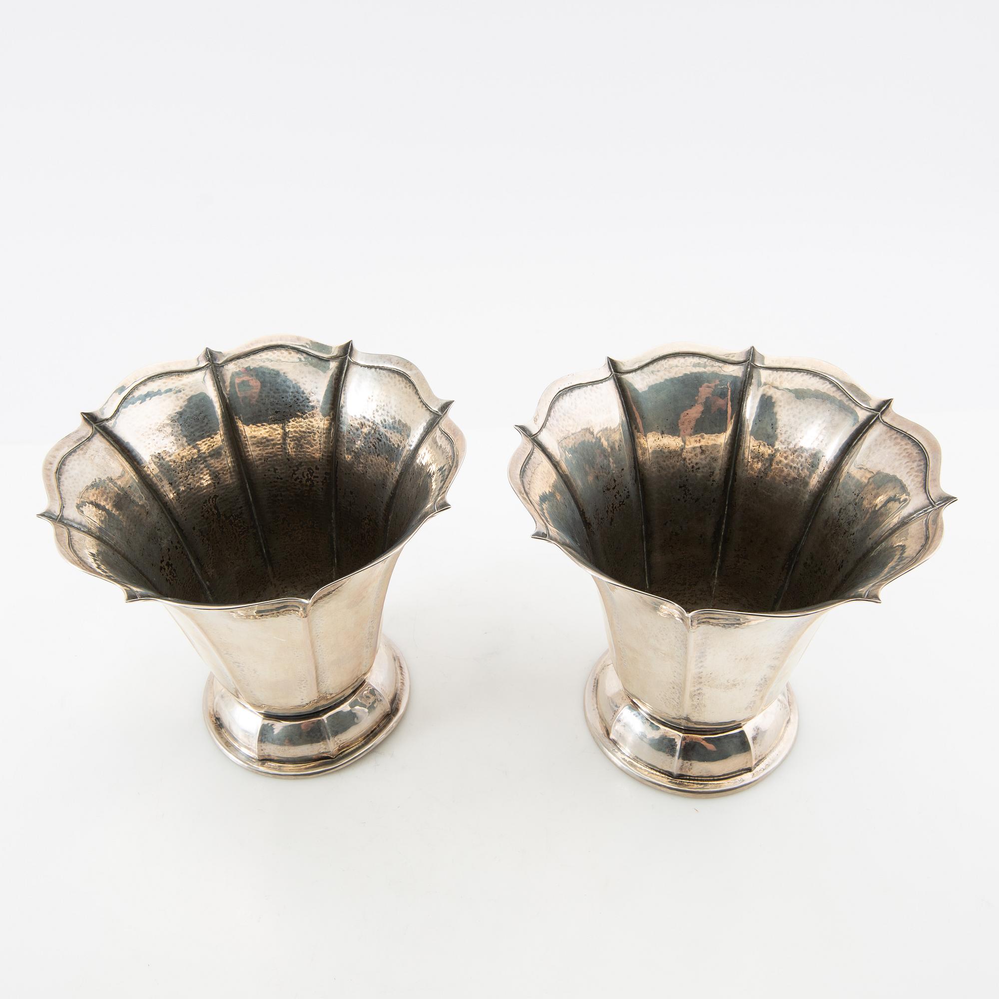 David Andersen vases, a pair, silver, Stockholm 1930.