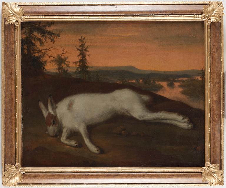 David Klöcker Ehrenstrahl His studio, Landscape with a dead hare.