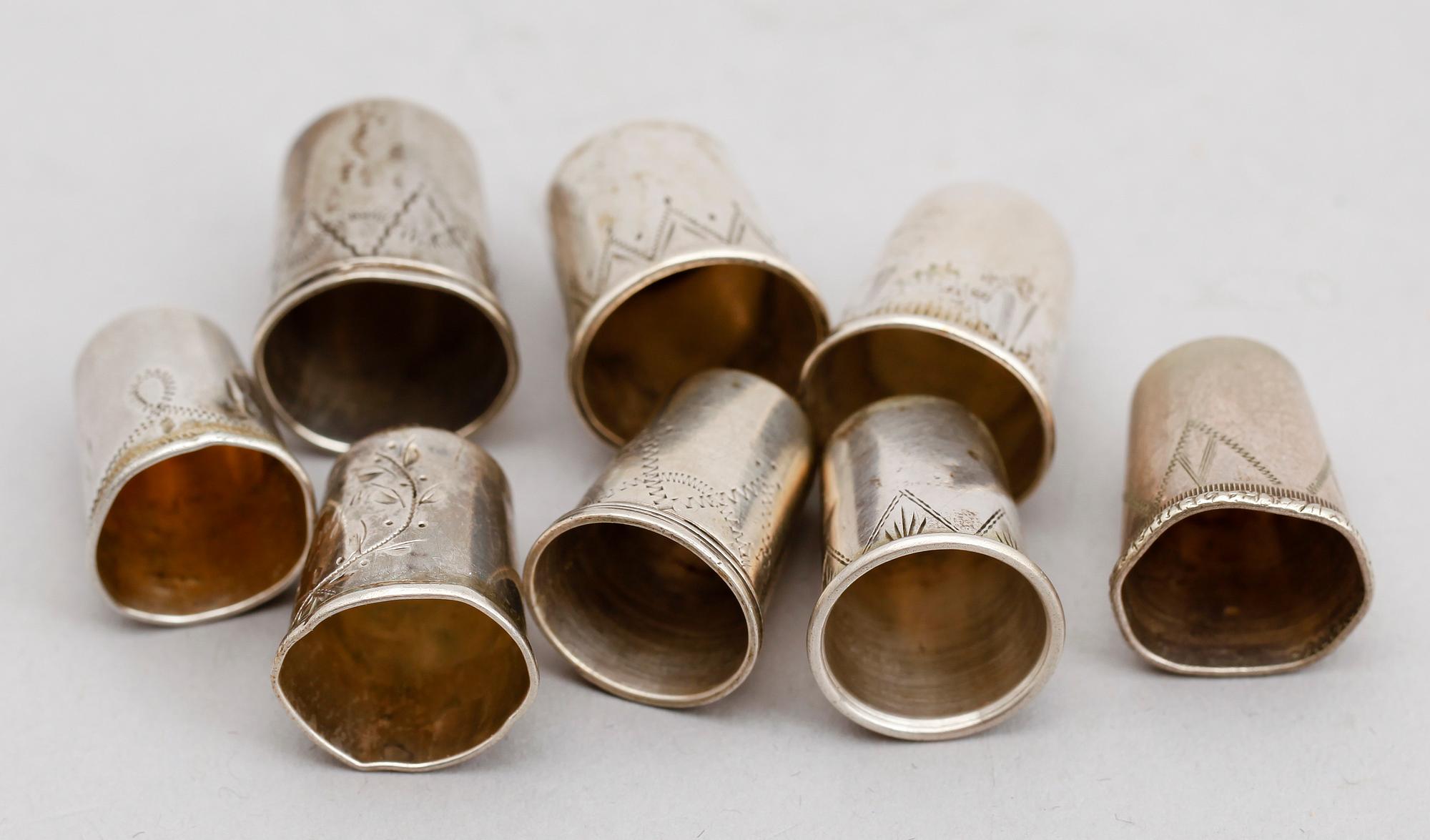 FINGERBORGAR, 7 st, silver, bl a 1800-tal. Total vikt 24 gram.