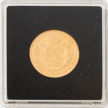 Guldmynt, Oscar II, 20 kronor, typ III, Sverige 1899.