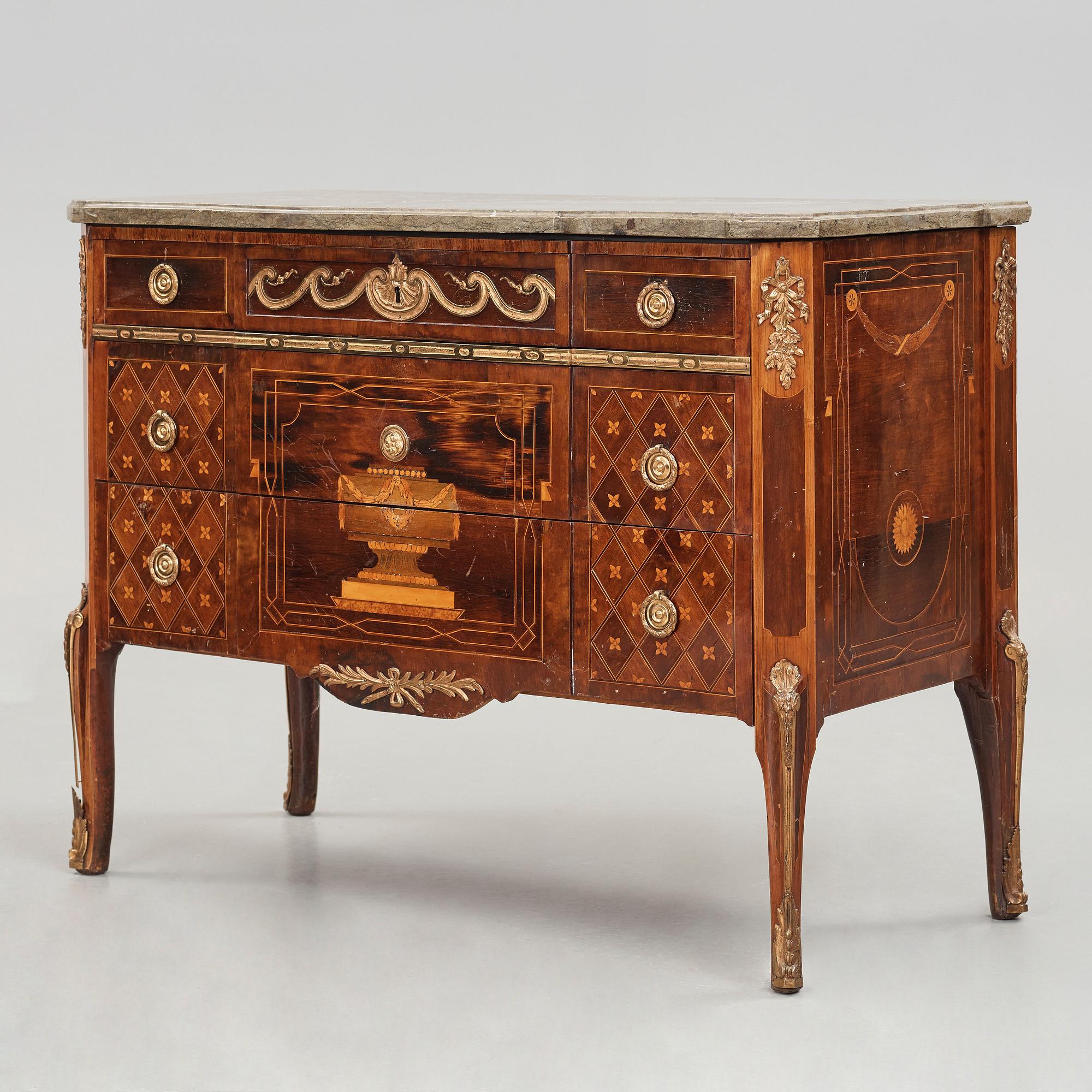 A Gustavian late 18th century commode by Anders Lundelius (master in Stockholm 1778-1823), not signed,