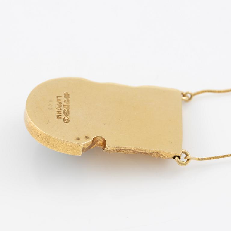 Björn Weckström, necklace, "Aztec", 18K gold with zoisite and brilliant-cut diamond. Lapponia 1976.