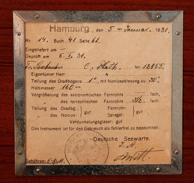 SEXTANT, C. Plath, Hamburg. 1900-talets första hälft.