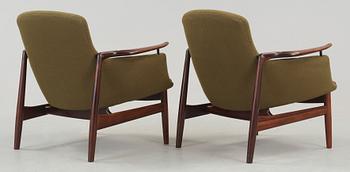 A pair of Finn Juhl 'NV-53' easy chairs, cabinetmaker Niels Vodder, Denmark 1960's.