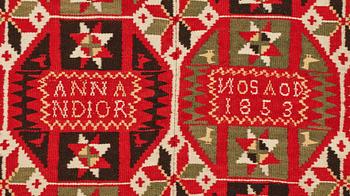 A BED COVER, flat weave, ca 183 x 134,5 cm, Scania  (Skåne) 1853.