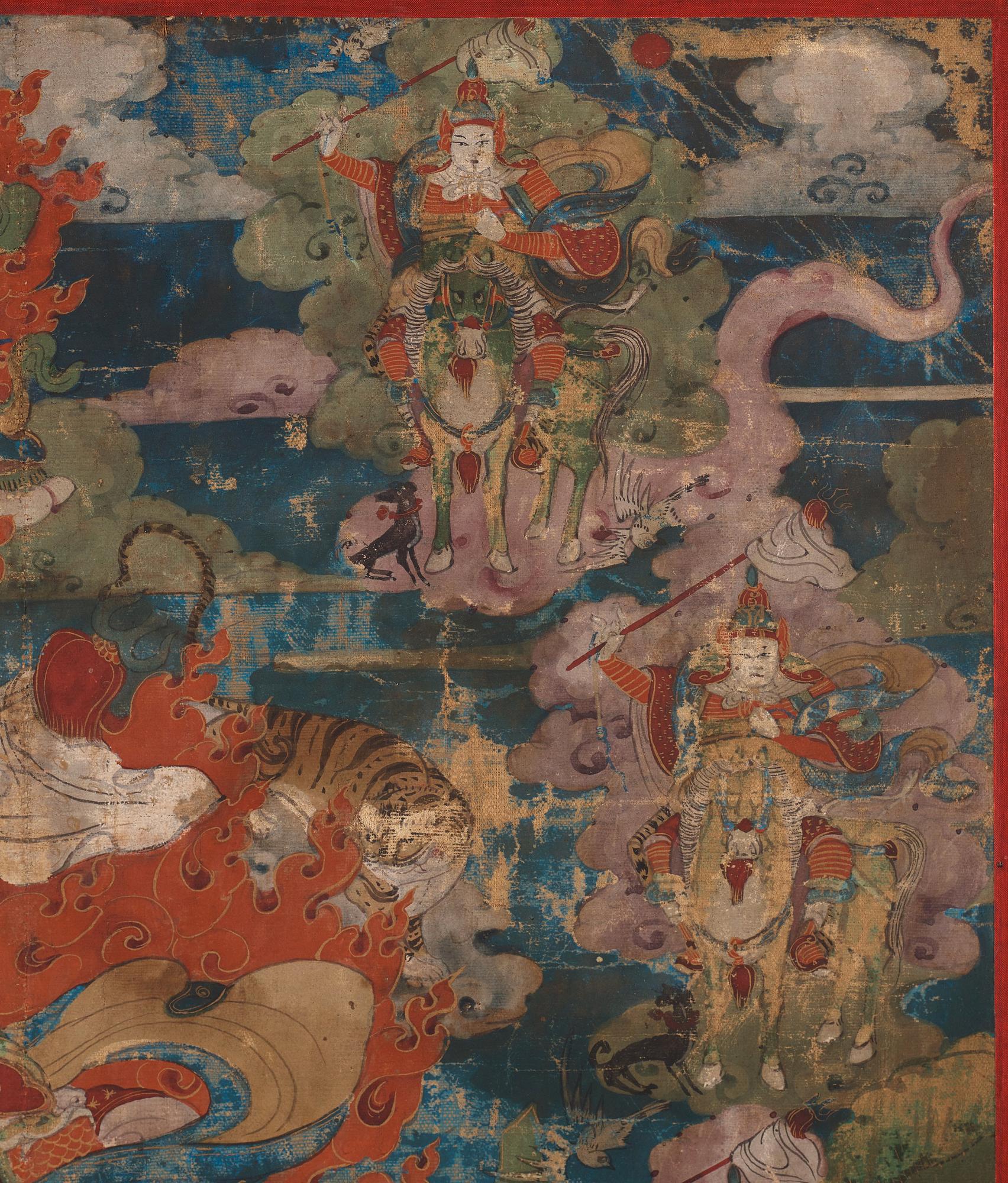 A Mongolian thangka depicting the nine Drala brothers, 19th century.