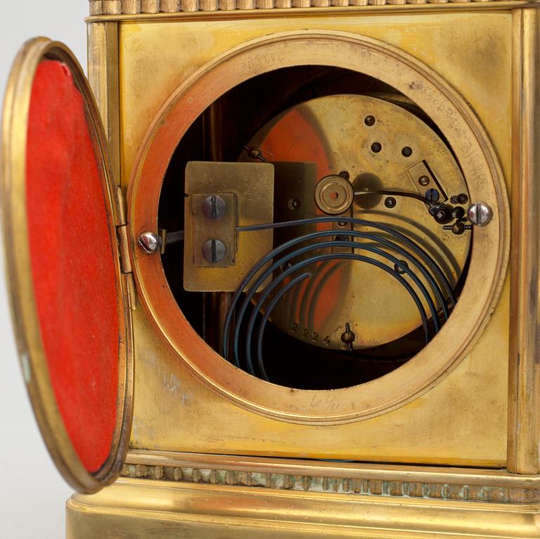 A French travel clock, late 19th century.