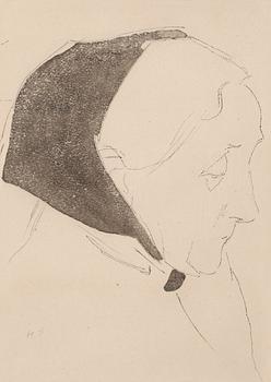 210. Helene Schjerfbeck, Woman with a black head-scarf.