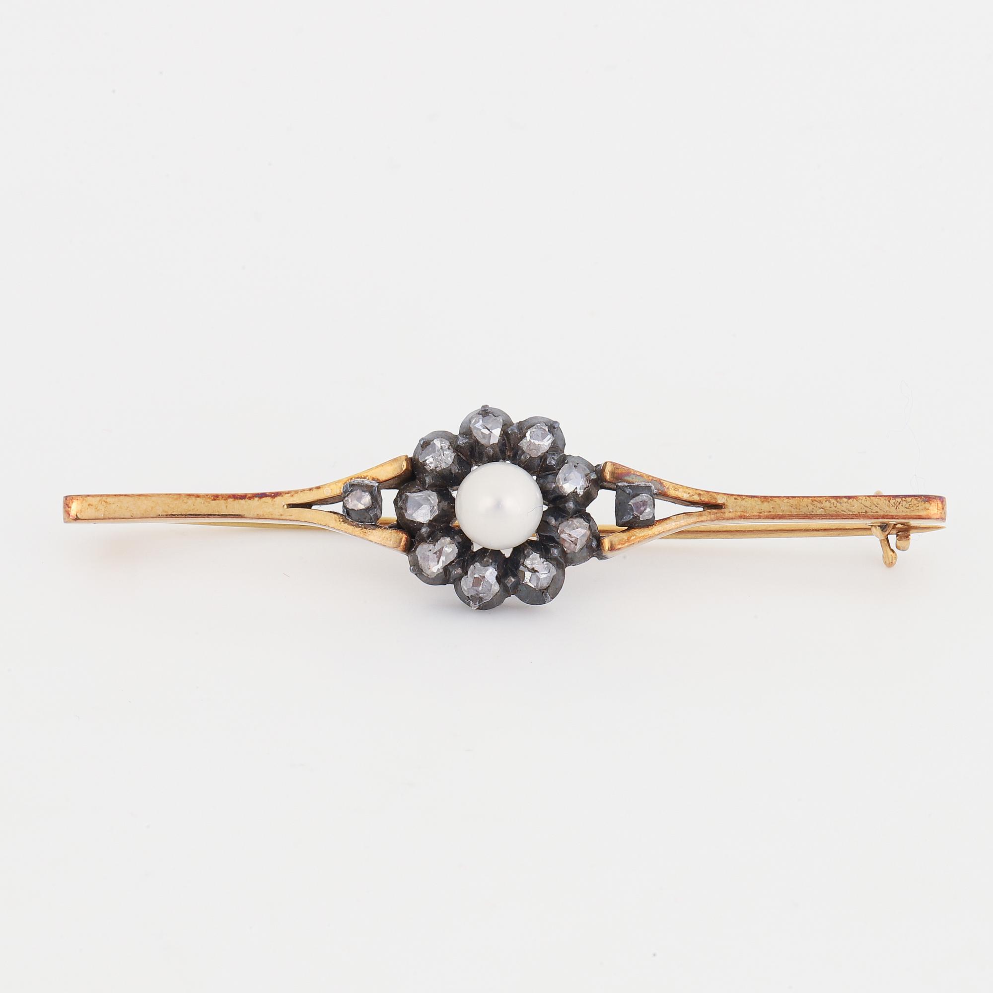 Rose-cut diamond and pearl brooch.