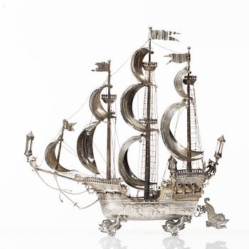 Ship, so-called Nef, silver, likely Germany around the year 1900.