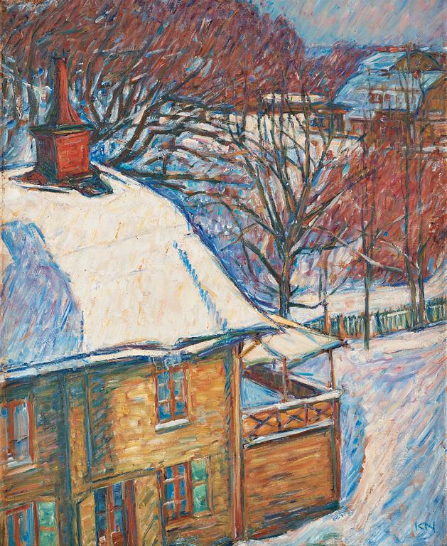 Karl Nordström, "Djurgårdsstuga i snö" (Snowy cottage, scene from Djurgården, Stockholm).