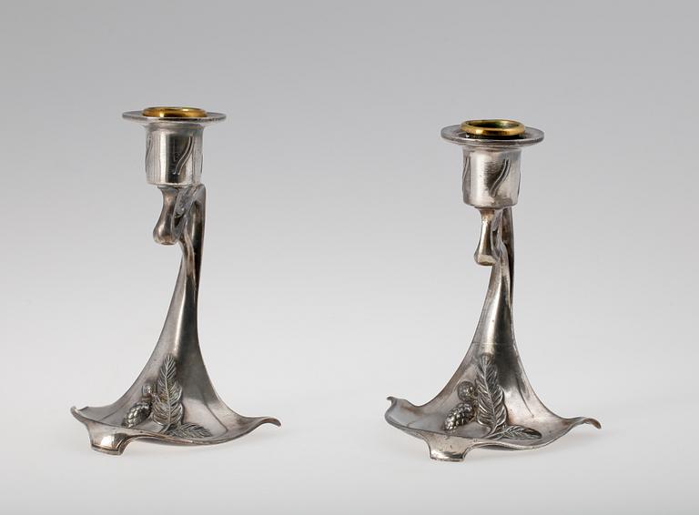 LJUSSTAKAR, ett par, nysilver,WMF, jugend,  1900-talets början.