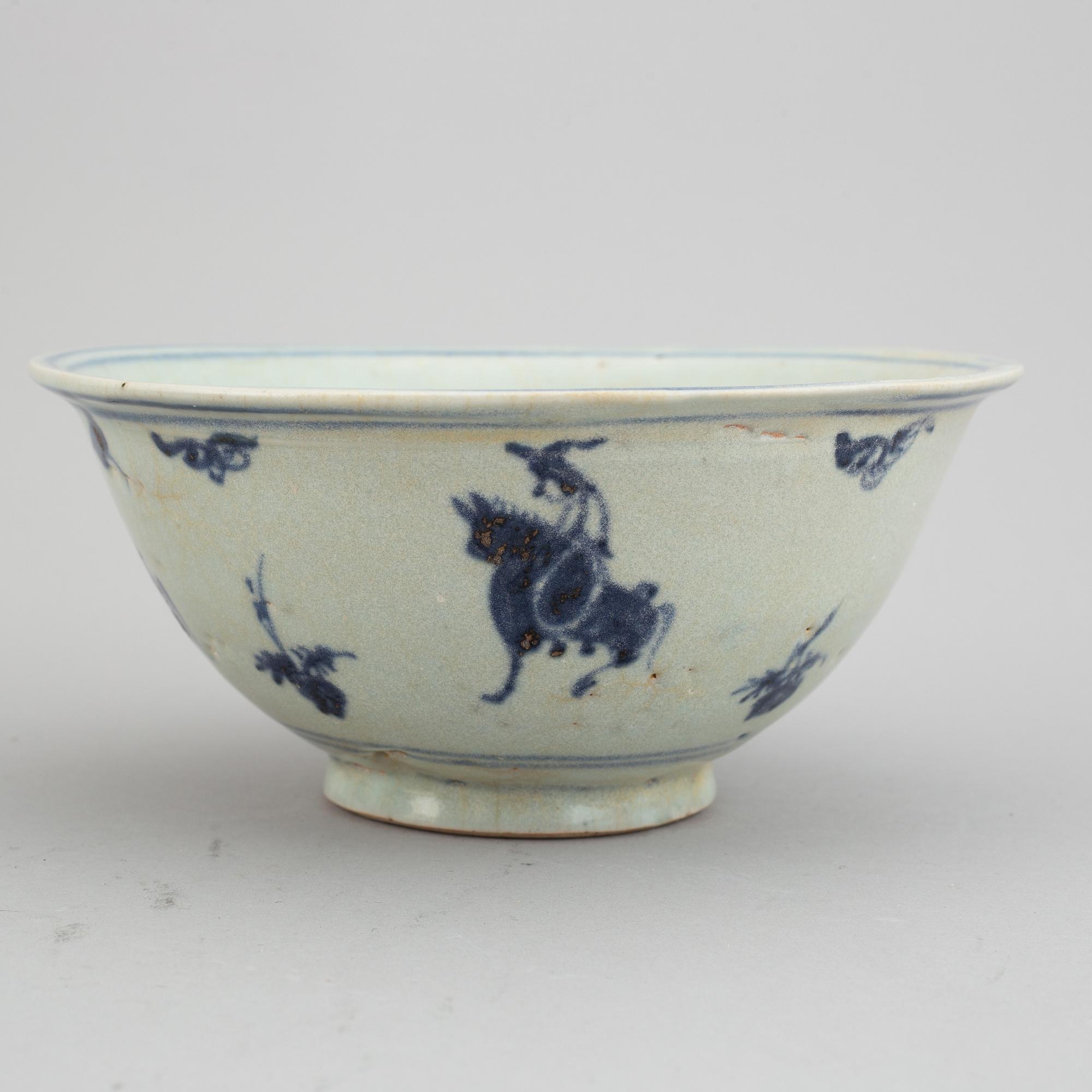 Three blue and white Ming dynasty (1368-1644) bowls.