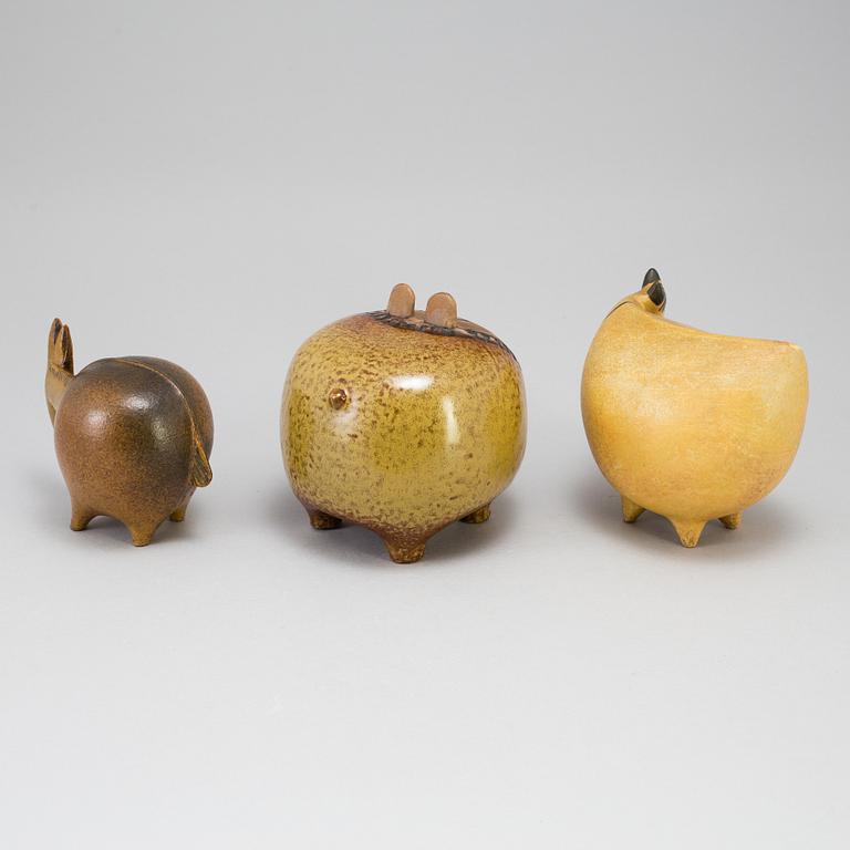 A set of three "Stora Zoo" stoneware figurines by Lisa Larson for Gustavsberg.