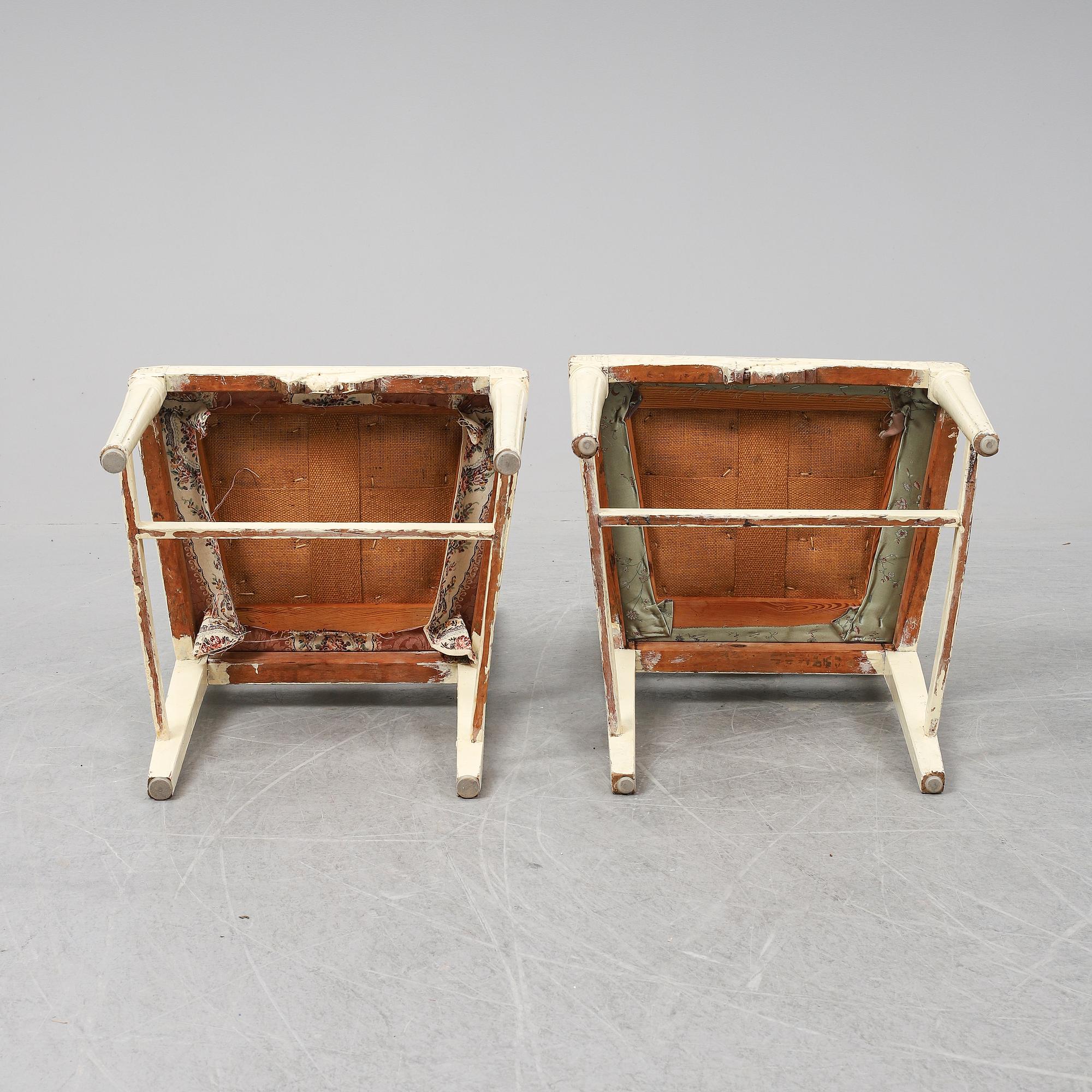 Seven Gustavian chairs from around year 1800.