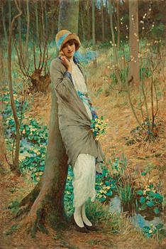 232. William Henry Margetson, Woman in a Spring landscape.