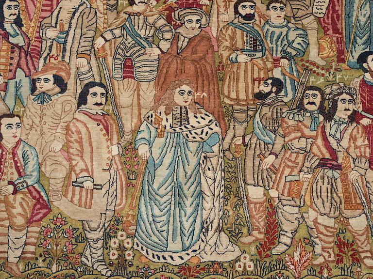 MATTO, an antique Kerman Laver figural, "the Rulers of the World", ca 236,5 x 140,5-143,5 cm.