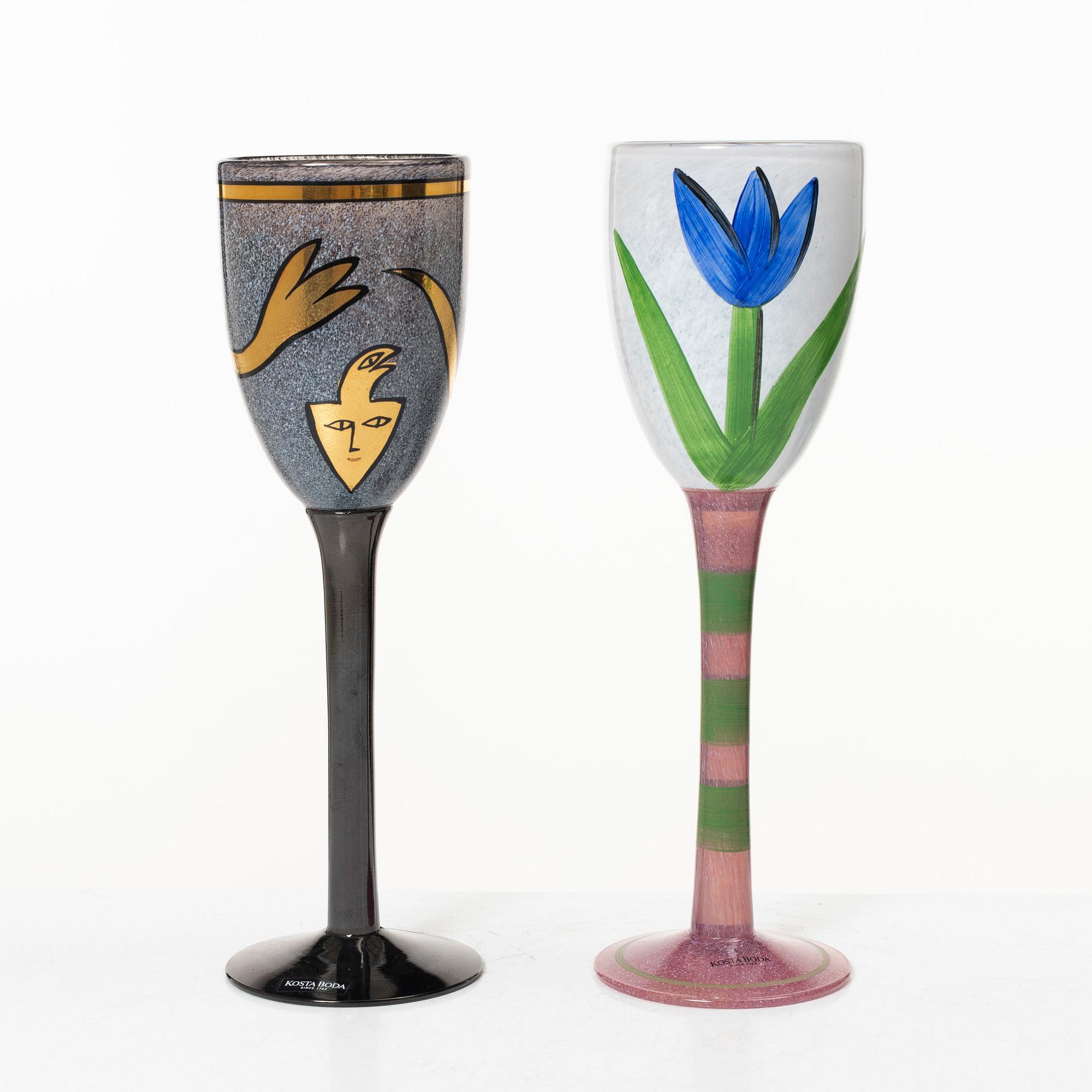 Ulrica Hydman-Vallien, vinglas, 12 st, Kosta Boda, Artist Collection / Atelier / Limited Edition.