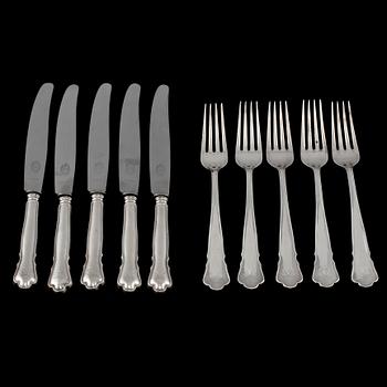 BESTICK, 18 delar, silver, "Chippendale" GAB, Stockholm 1934 - 1938. Vikt 738 g inkl stålblad.