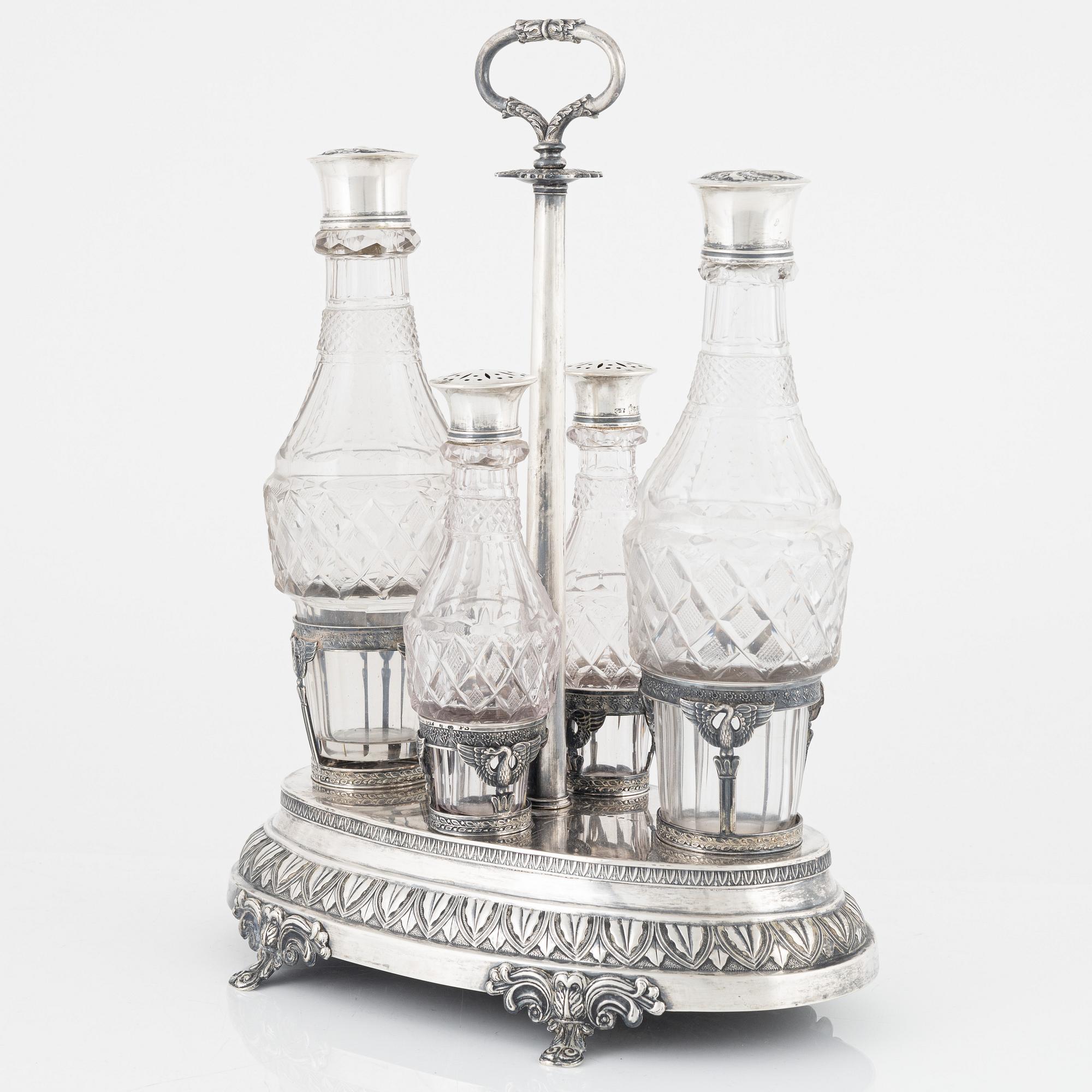 A Swedish Silver and Glass Table Centerpiece, mark of Gustaf Folcker, Stockholm 1821.