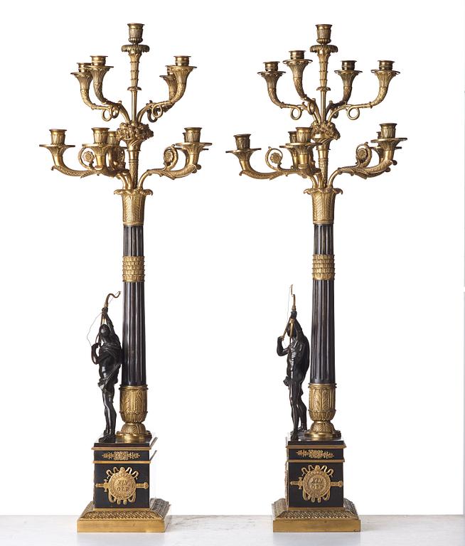 A pair of Empire-style ten-light candelabra, second half of the 19th century.