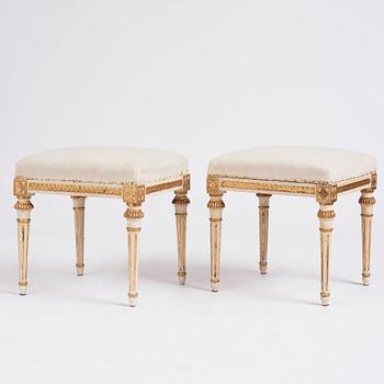 A suite of five Gustavian stools by J. Lindgren (master in Stockholm 1770-1800).