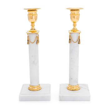 A pair of Gustavian candlesticks, late 18th century.
