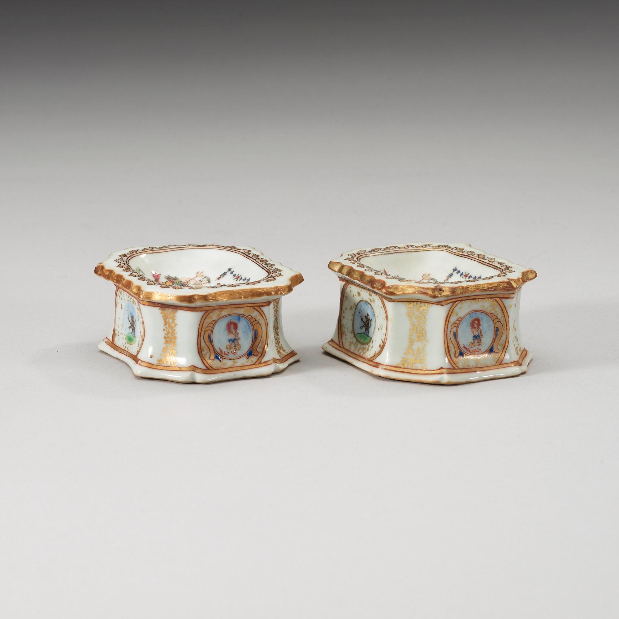 A pair of famille rose armorial salts, Qing dynasty, Qianlong (1736-95).